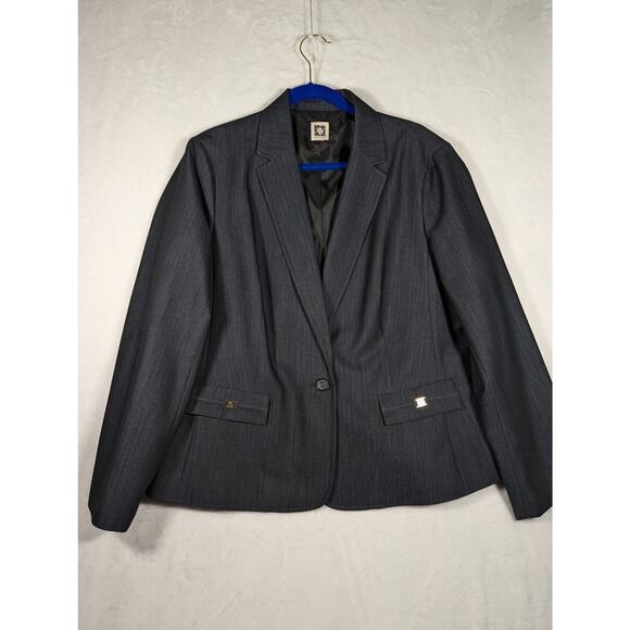 Ann Klein Blazer jacket Sz14 Navy and black See description. - Picture 1 of 15
